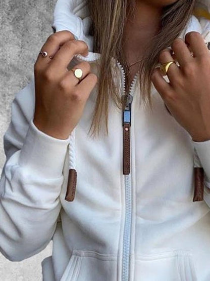 Women's Hoodies Zip Pocket Long Sleeve Drawstring Hoody - LuckyFash™