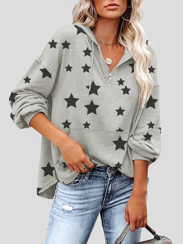 Women's Hoodies Zip Star Print Pocket Long-Sleeve Hoody - LuckyFash™