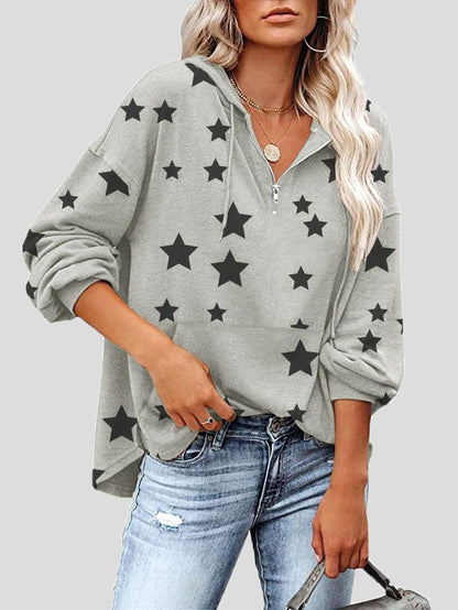 Women's Hoodies Zip Star Print Pocket Long-Sleeve Hoody - LuckyFash™