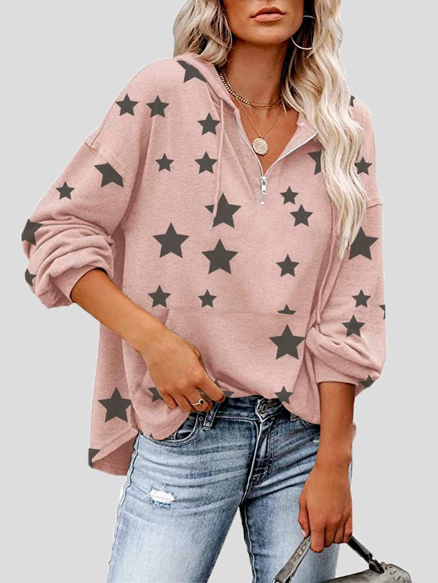 Women's Hoodies Zip Star Print Pocket Long-Sleeve Hoody - LuckyFash™