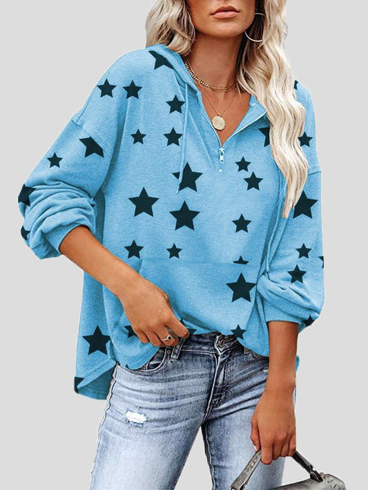Women's Hoodies Zip Star Print Pocket Long-Sleeve Hoody - LuckyFash™
