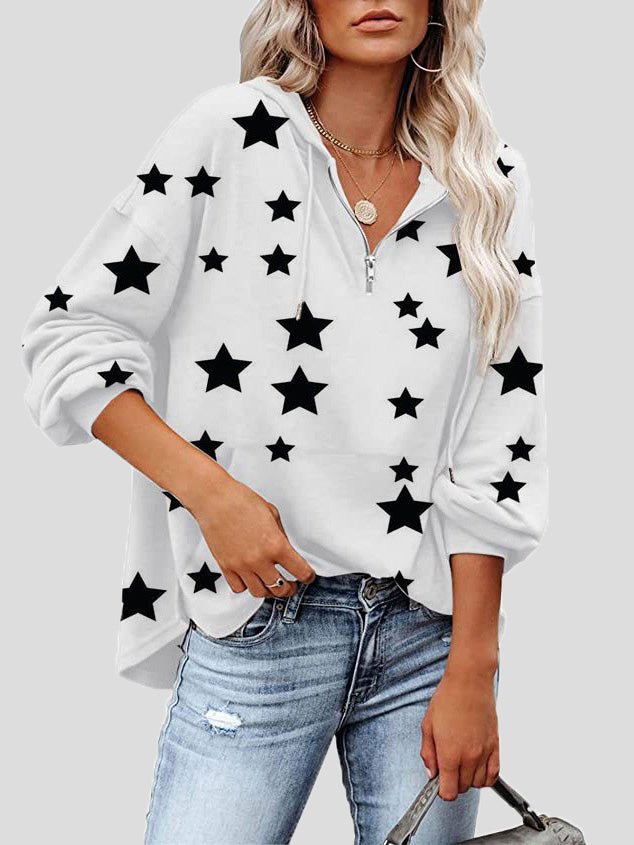 Women's Hoodies Zip Star Print Pocket Long-Sleeve Hoody - LuckyFash™