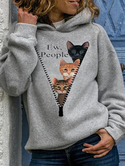 Women's Hoodies Zipper Cute Cat Long Sleeve Hoodie - LuckyFash™