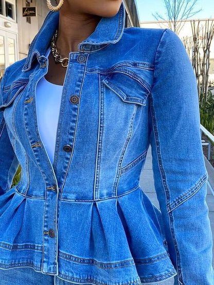 Women's Jackets Button Ruffle Long Sleeve Denim Jacket - LuckyFash™