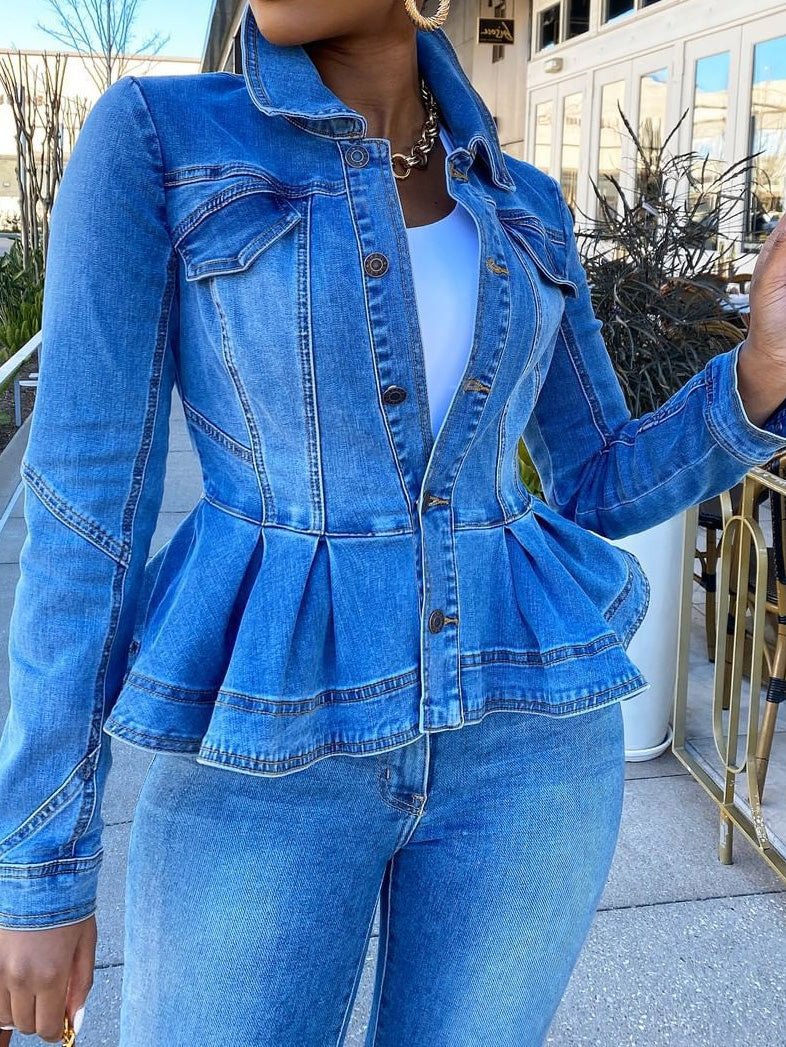Women's Jackets Button Ruffle Long Sleeve Denim Jacket - LuckyFash™