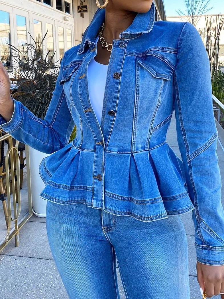 Women's Jackets Button Ruffle Long Sleeve Denim Jacket - LuckyFash™