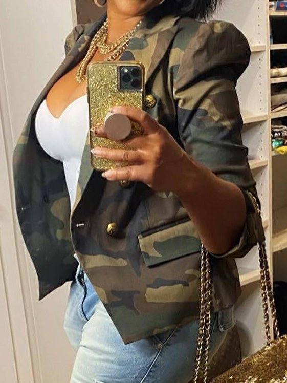 Women's Jackets Camouflage Print Lapel Double -Breasted Jacket - LuckyFash™