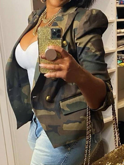 Women's Jackets Camouflage Print Lapel Double -Breasted Jacket - LuckyFash™