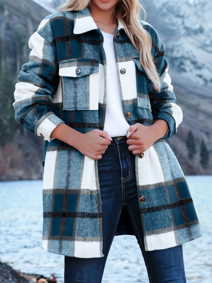 Women's Jackets Casual Check Single-Breasted Pocket Wool Jacket - LuckyFash™