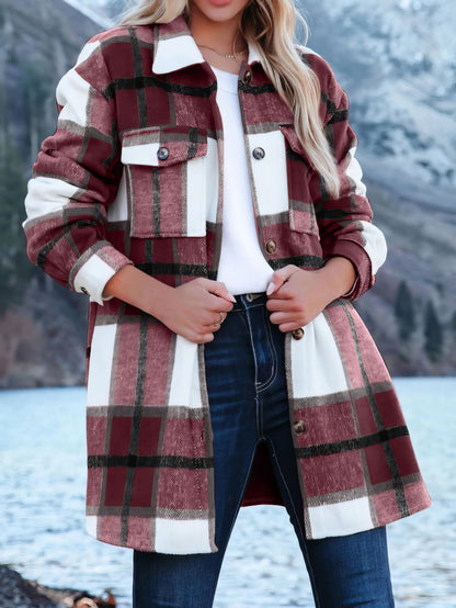 Women's Jackets Casual Check Single-Breasted Pocket Wool Jacket - LuckyFash™