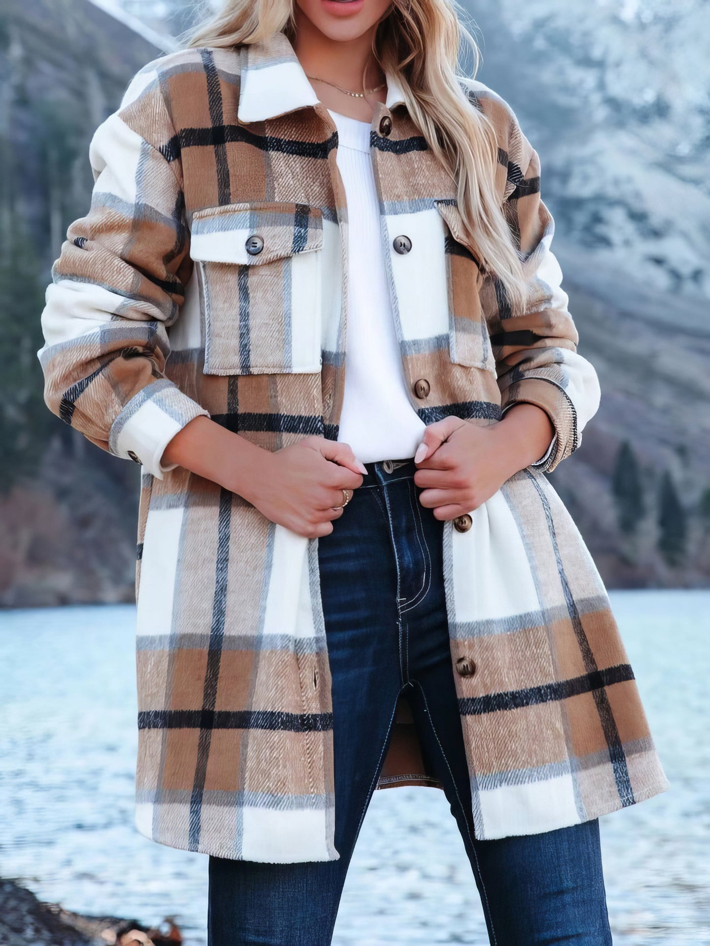 Women's Jackets Casual Check Single-Breasted Pocket Wool Jacket - LuckyFash™