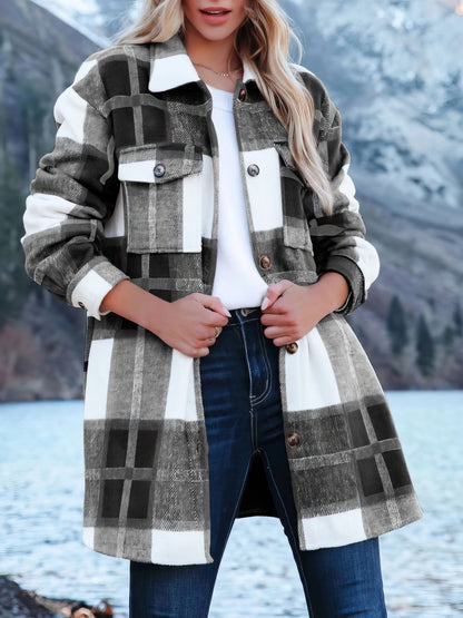 Women's Jackets Casual Check Single-Breasted Pocket Wool Jacket - LuckyFash™