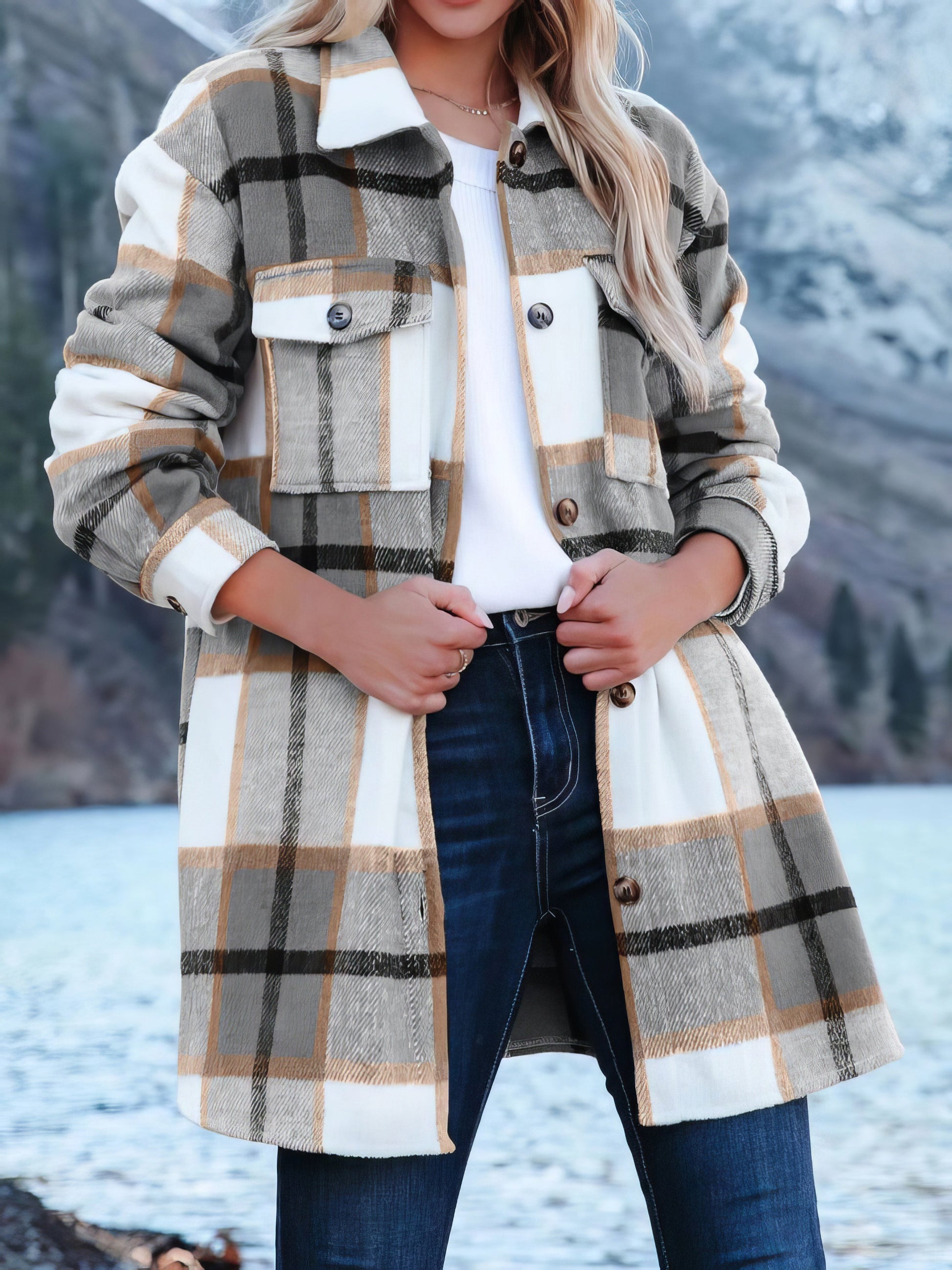 Women's Jackets Casual Check Single-Breasted Pocket Wool Jacket - LuckyFash™