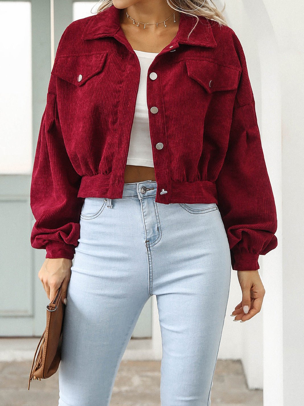 Women's Jackets Casual Lapel Corduroy Single-Breasted Cropped Jacket - LuckyFash™