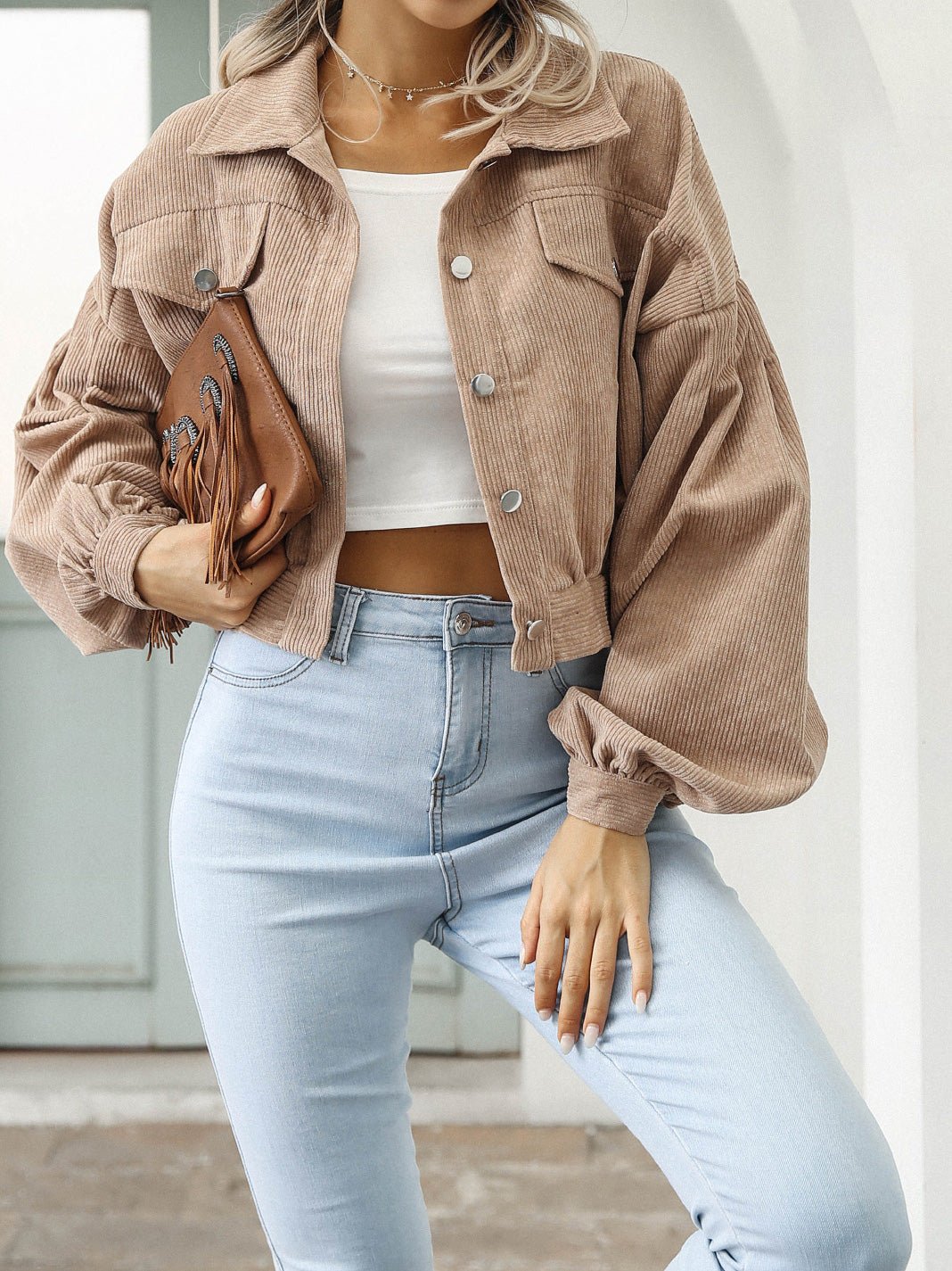 Women's Jackets Casual Lapel Corduroy Single-Breasted Cropped Jacket - LuckyFash™