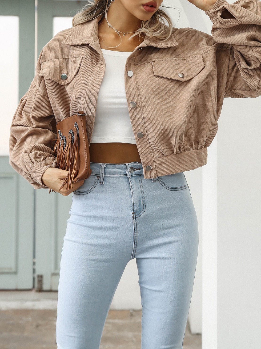 Women's Jackets Casual Lapel Corduroy Single-Breasted Cropped Jacket - LuckyFash™
