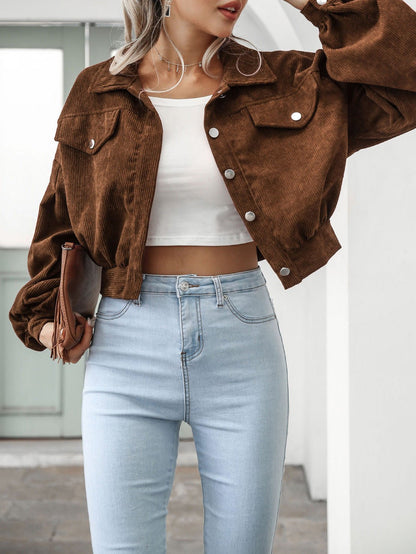 Women's Jackets Casual Lapel Corduroy Single-Breasted Cropped Jacket - LuckyFash™