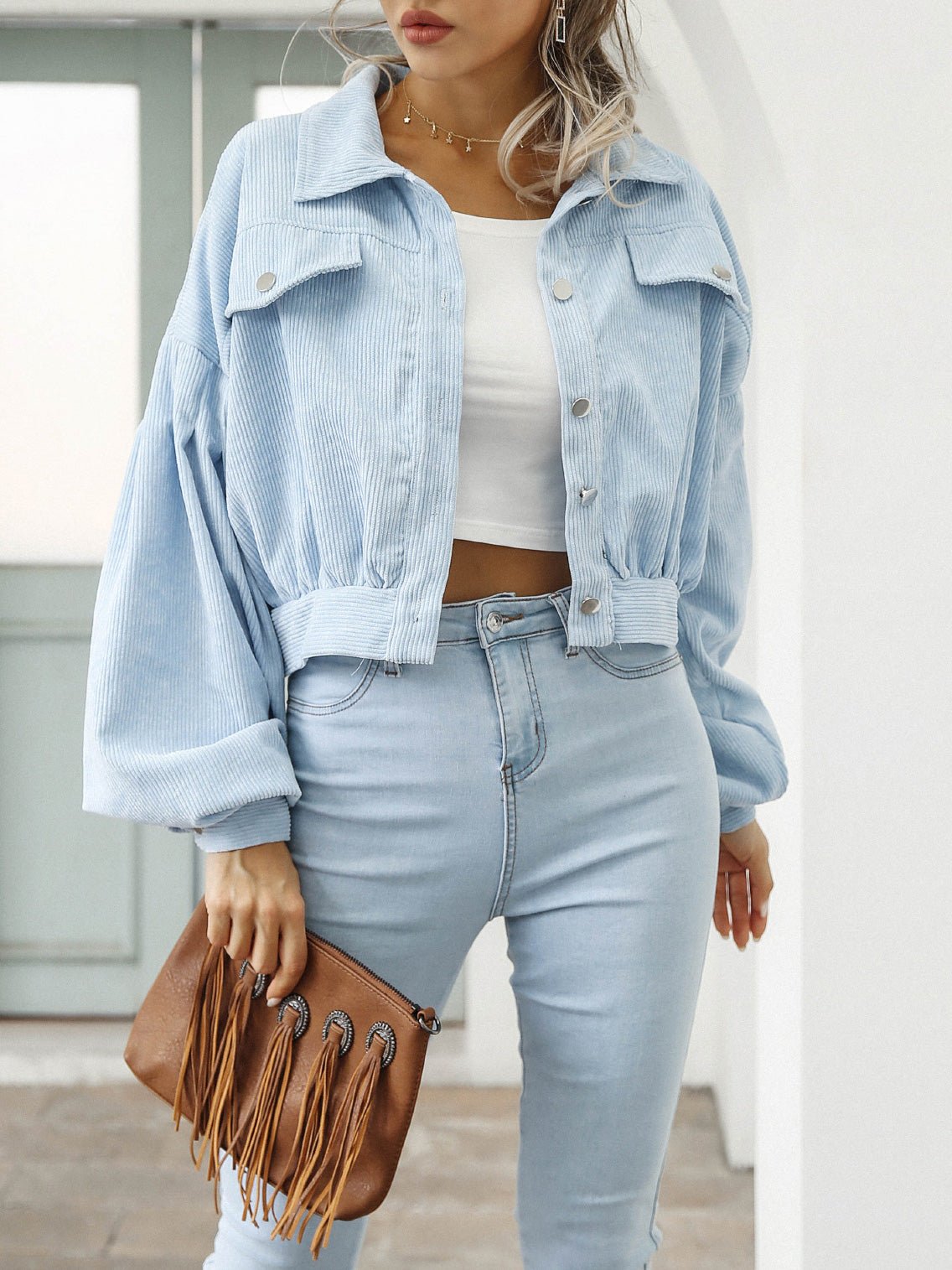 Women's Jackets Casual Lapel Corduroy Single-Breasted Cropped Jacket - LuckyFash™