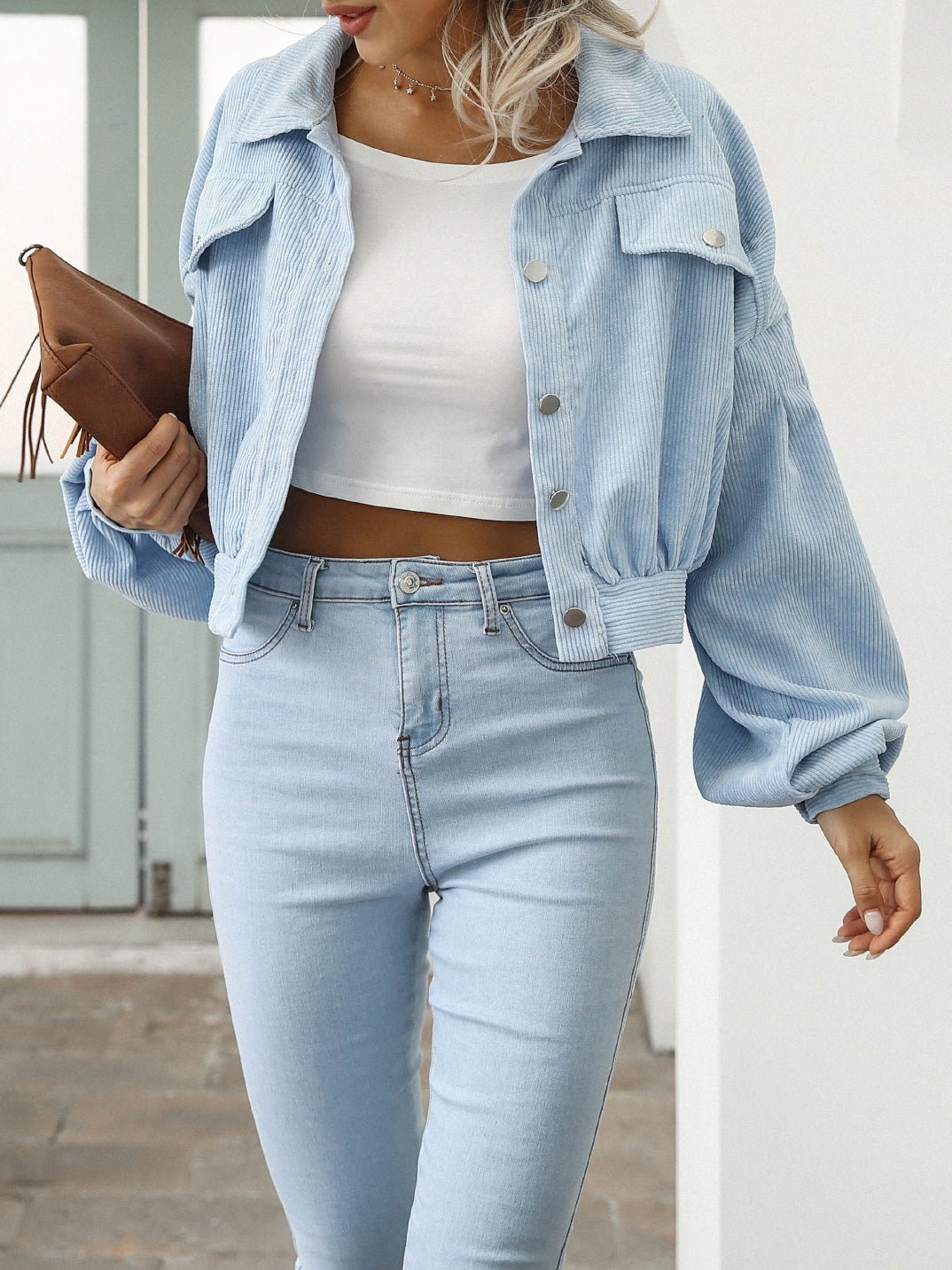 Women's Jackets Casual Lapel Corduroy Single-Breasted Cropped Jacket - LuckyFash™