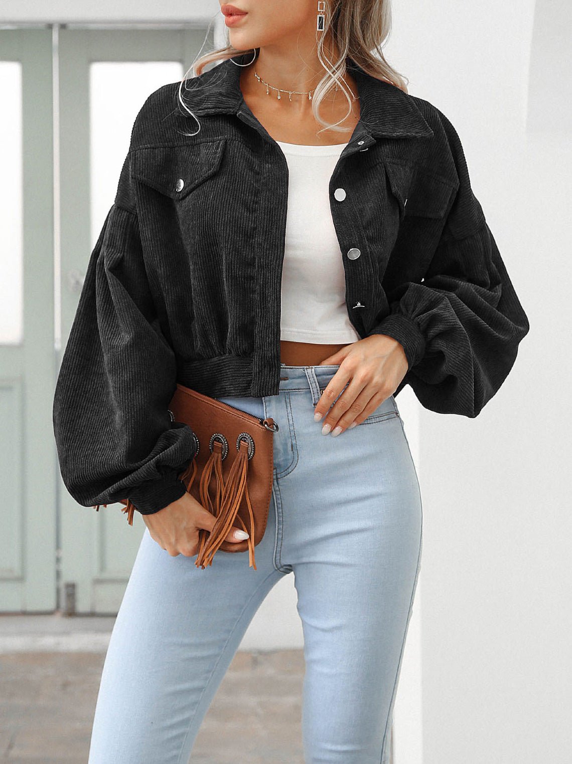 Women's Jackets Casual Lapel Corduroy Single-Breasted Cropped Jacket - LuckyFash™