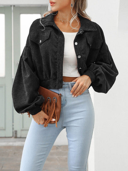 Women's Jackets Casual Lapel Corduroy Single-Breasted Cropped Jacket - LuckyFash™