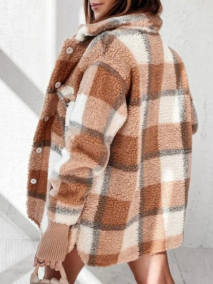 Women's Jackets Check Double Pocket Long Sleeve Plush Jacket - LuckyFash™