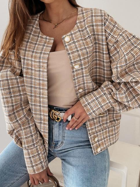 Women's Jackets Check Printed Long Sleeve Short Jacket - LuckyFash™
