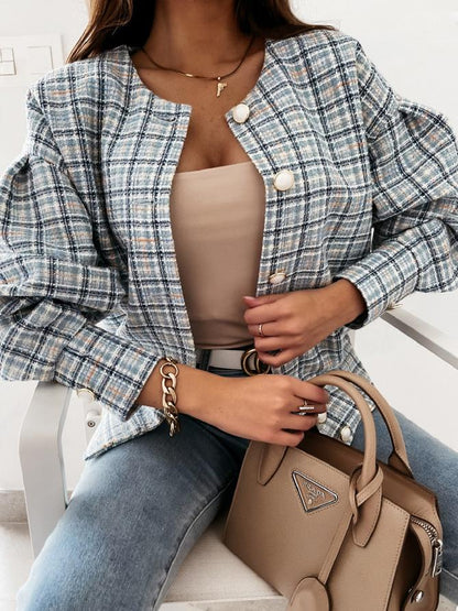 Women's Jackets Check Printed Long Sleeve Short Jacket - LuckyFash™