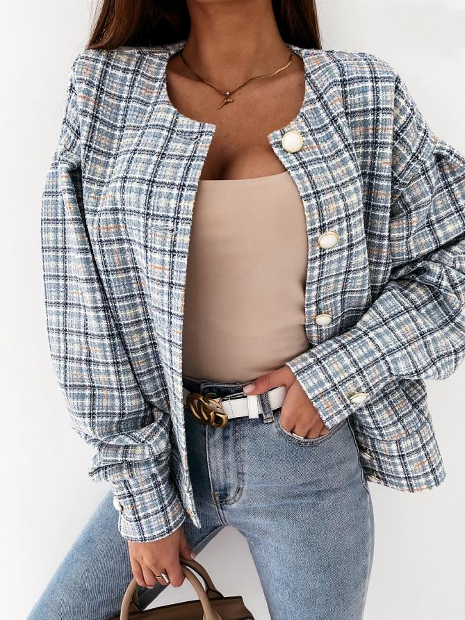 Women's Jackets Check Printed Long Sleeve Short Jacket - LuckyFash™