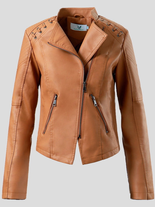 Women's Jackets Fashion Lapel Zip Leather Jacket - LuckyFash™
