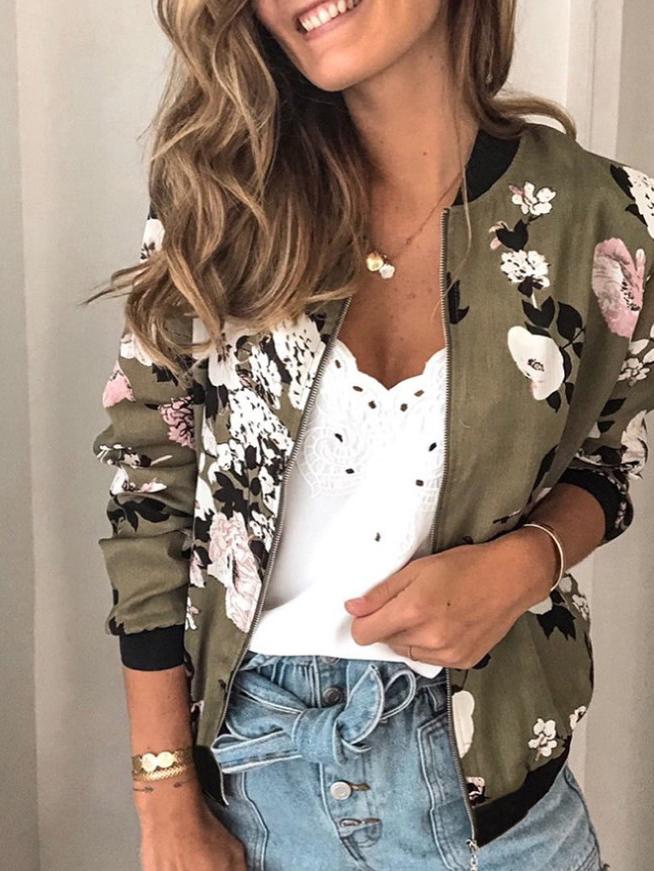 Women's Jackets Fashion Printed Zip Long Sleeve Jacket - LuckyFash™
