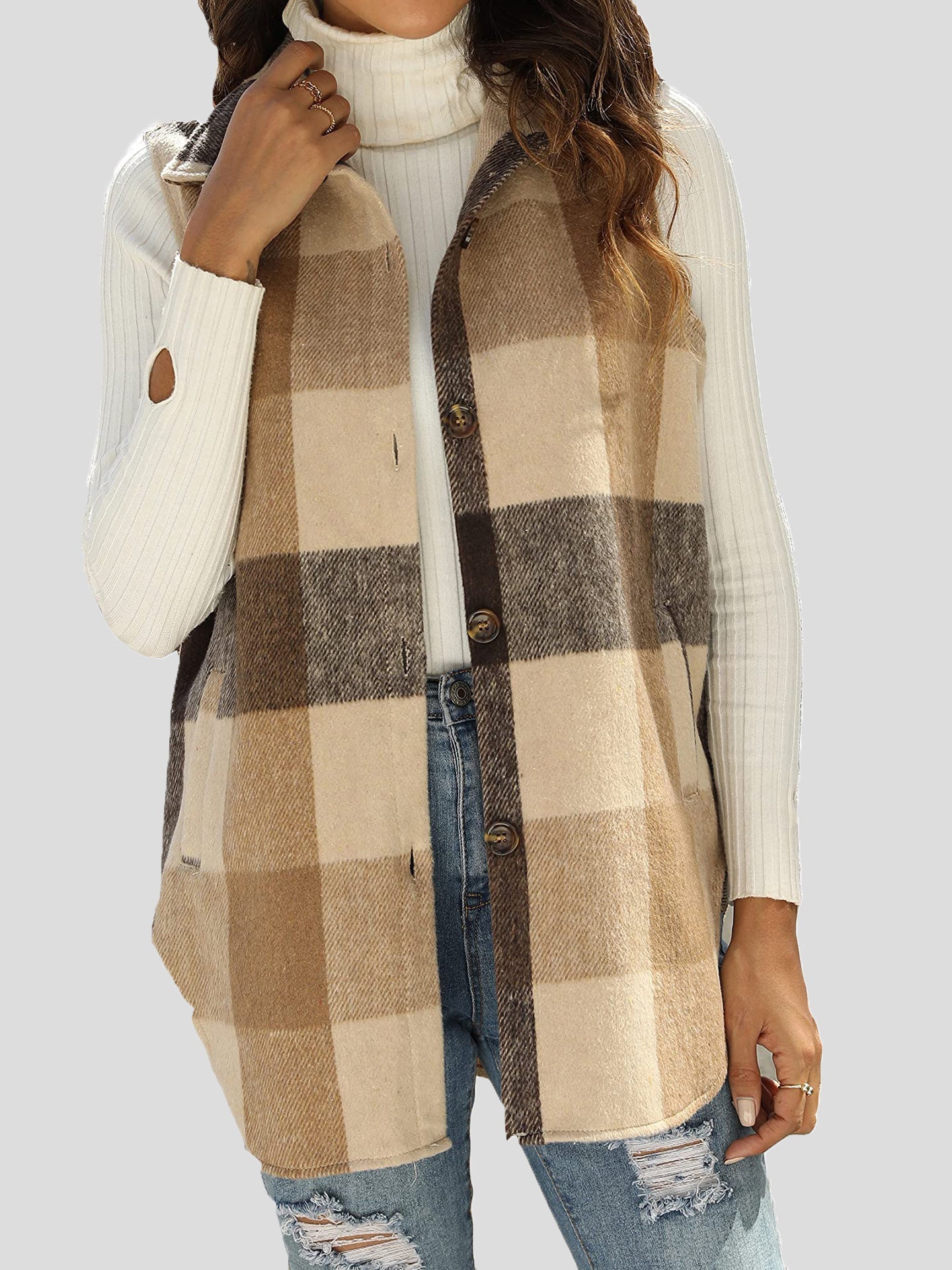 Women's Jackets Flannel Plaid Vintage Pocket Sleeveless Tank Jacket - LuckyFash™