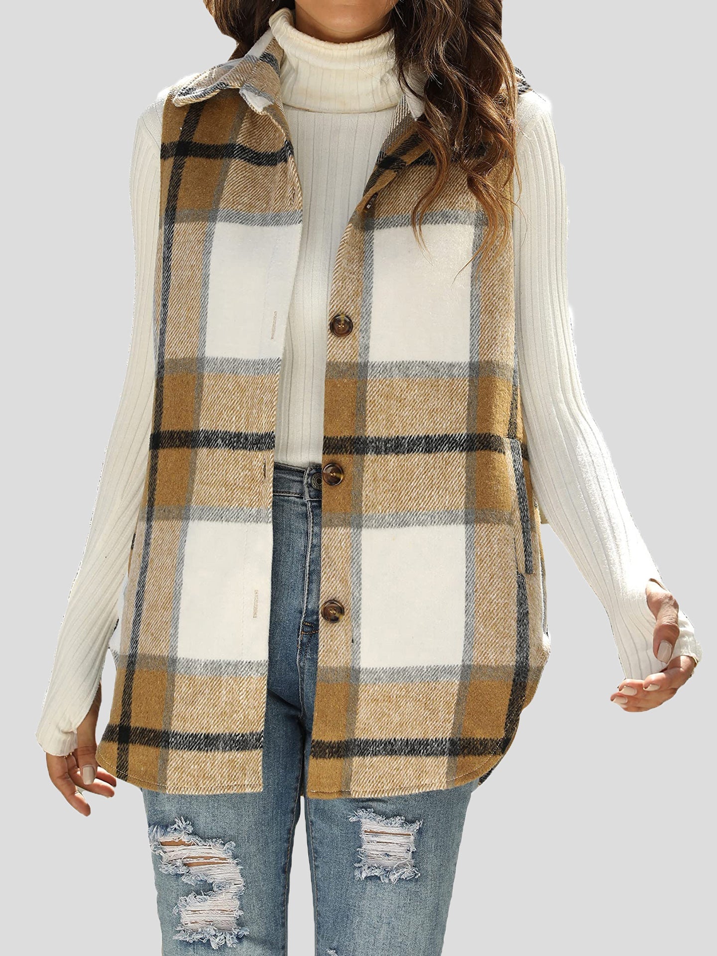 Women's Jackets Flannel Plaid Vintage Pocket Sleeveless Tank Jacket - LuckyFash™