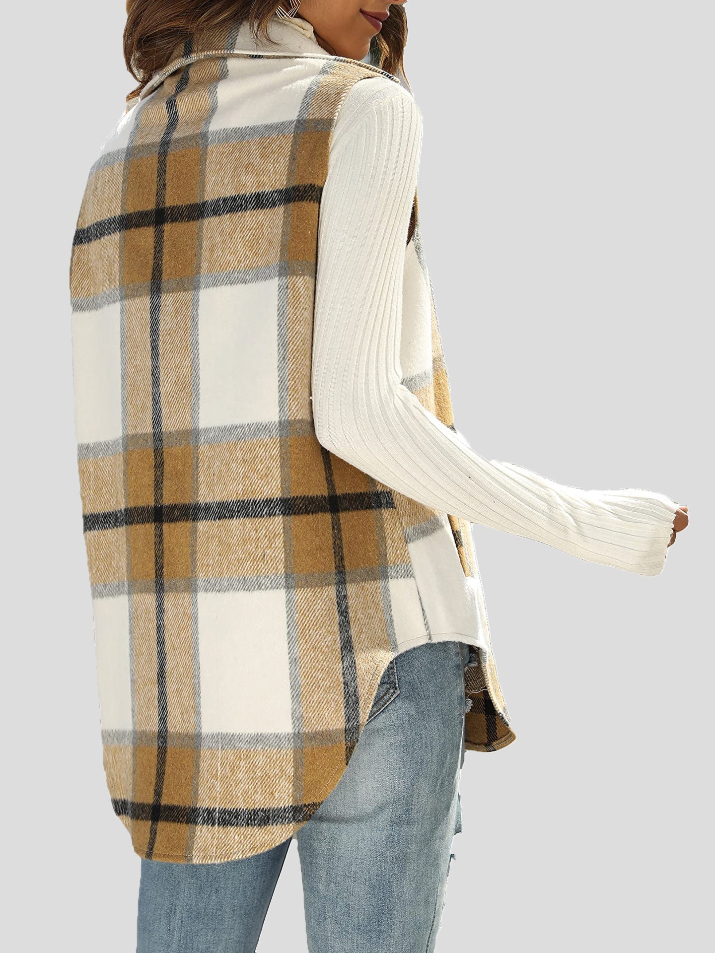 Women's Jackets Flannel Plaid Vintage Pocket Sleeveless Tank Jacket - LuckyFash™