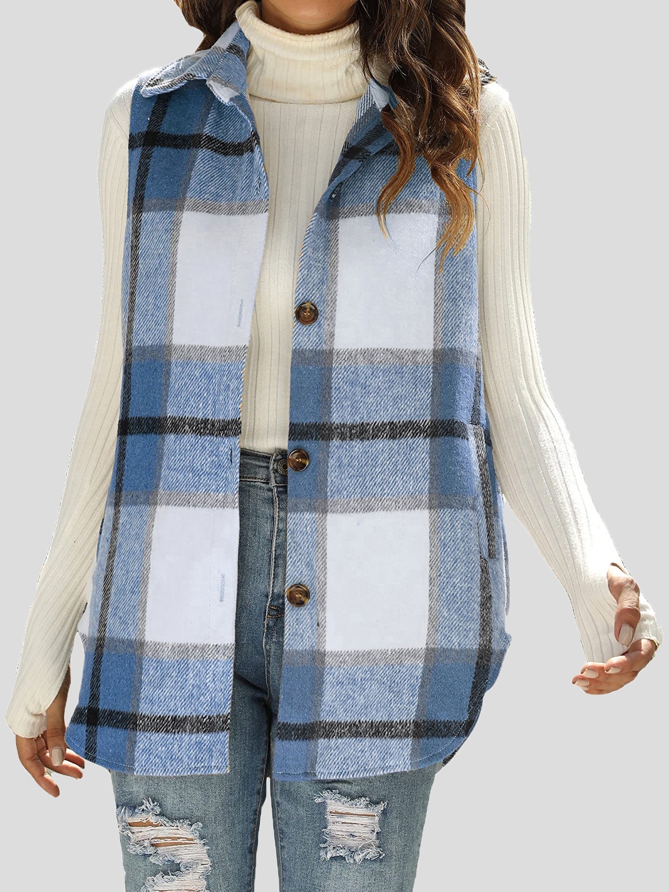Women's Jackets Flannel Plaid Vintage Pocket Sleeveless Tank Jacket - LuckyFash™