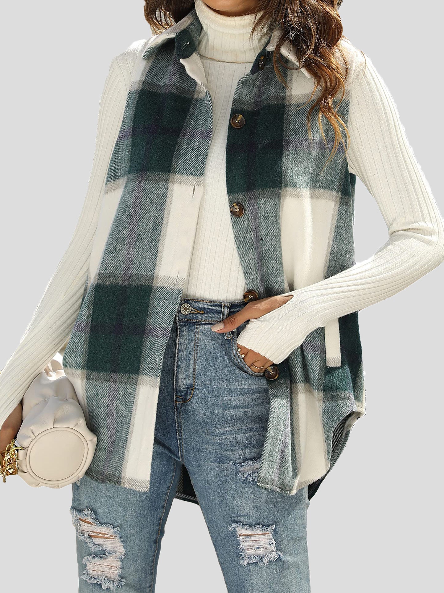 Women's Jackets Flannel Plaid Vintage Pocket Sleeveless Tank Jacket - LuckyFash™