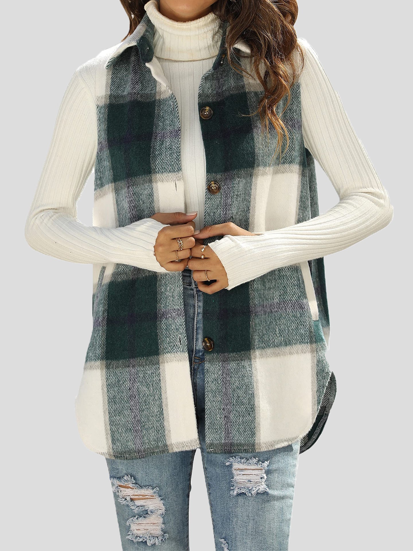 Women's Jackets Flannel Plaid Vintage Pocket Sleeveless Tank Jacket - LuckyFash™