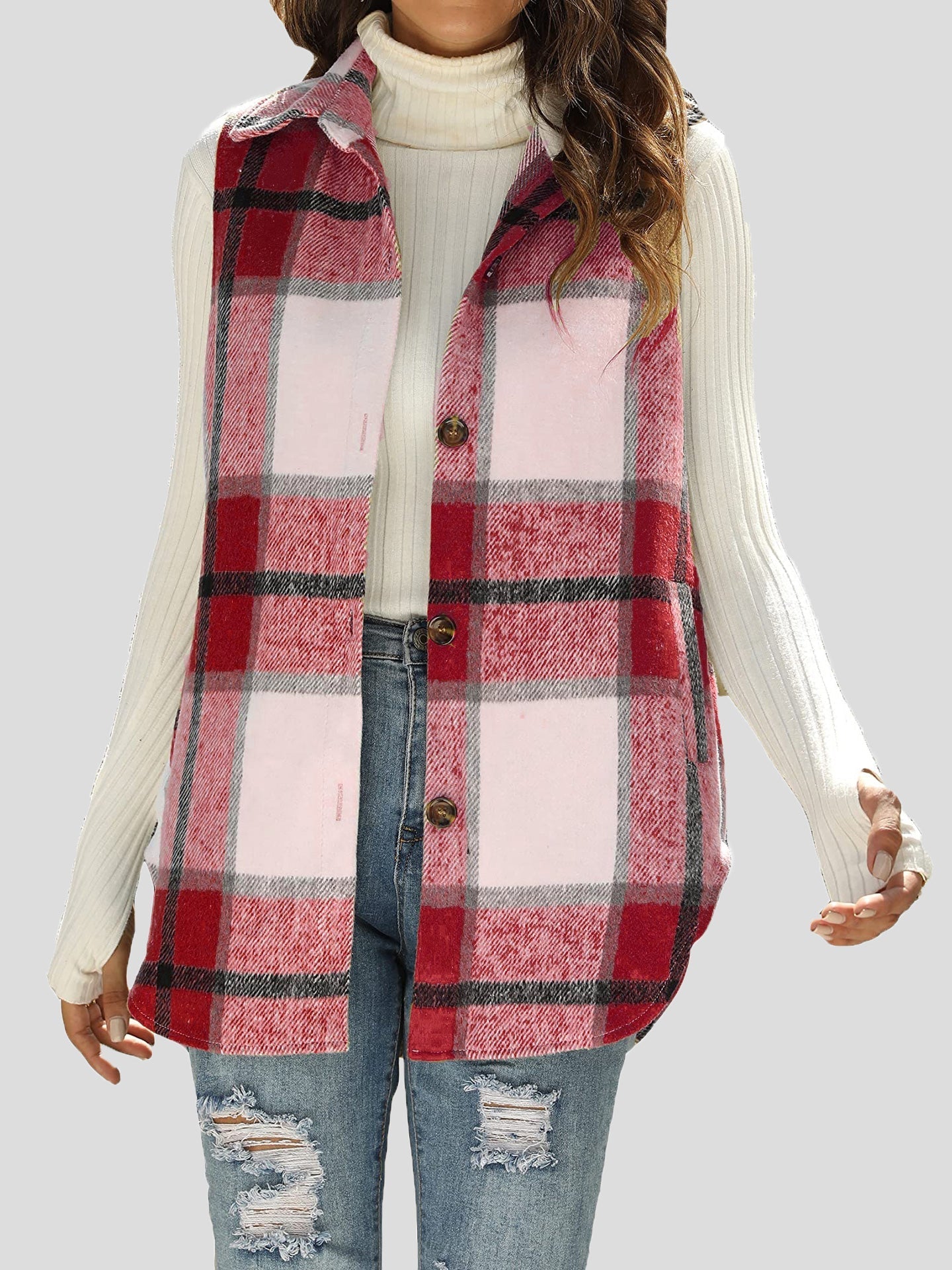 Women's Jackets Flannel Plaid Vintage Pocket Sleeveless Tank Jacket - LuckyFash™