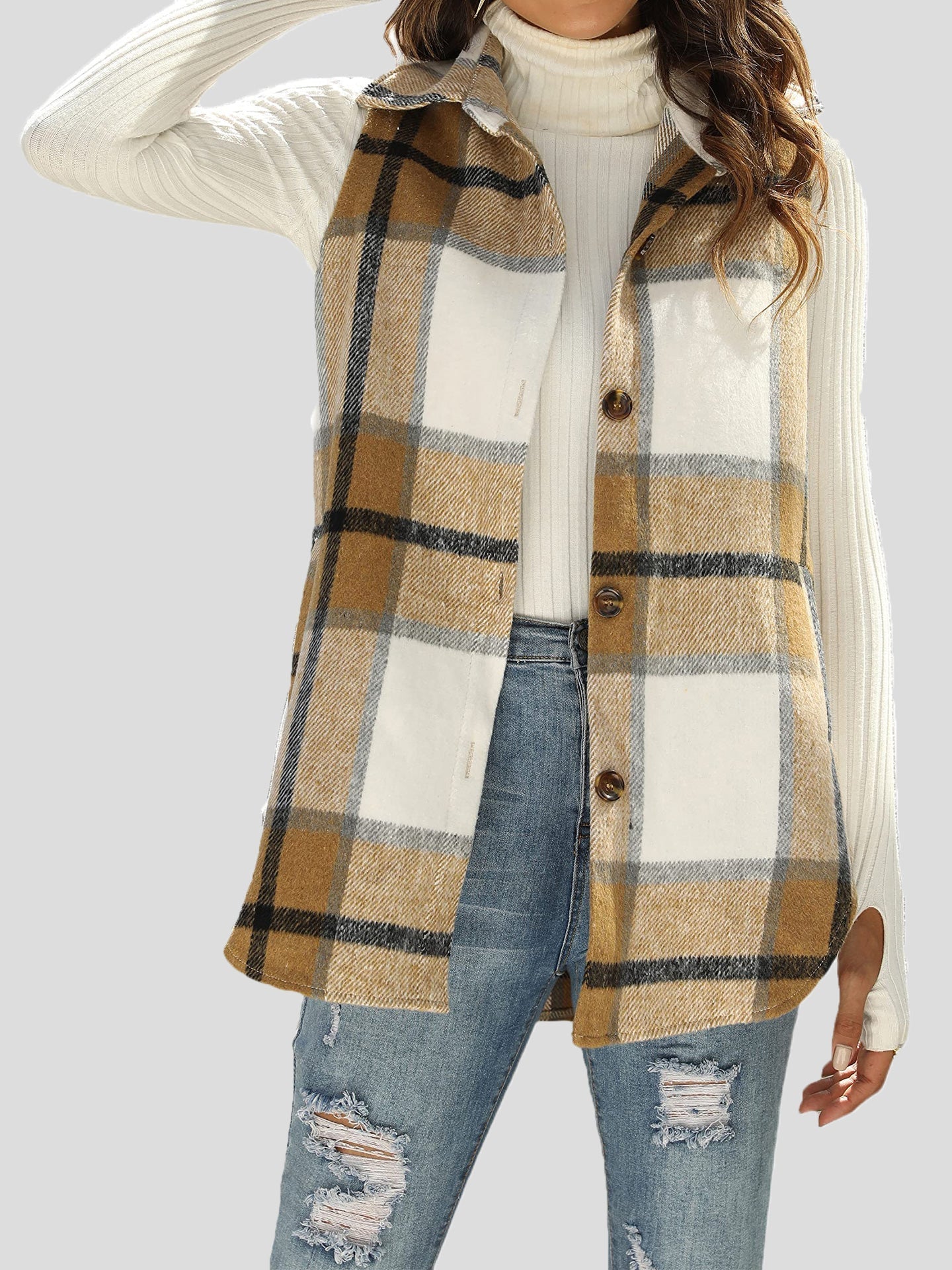 Women's Jackets Flannel Plaid Vintage Pocket Sleeveless Tank Jacket - LuckyFash™