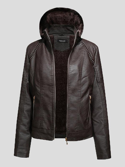 Women's Jackets Fleece Hooded Zipper Slim Leather Jacket - LuckyFash™