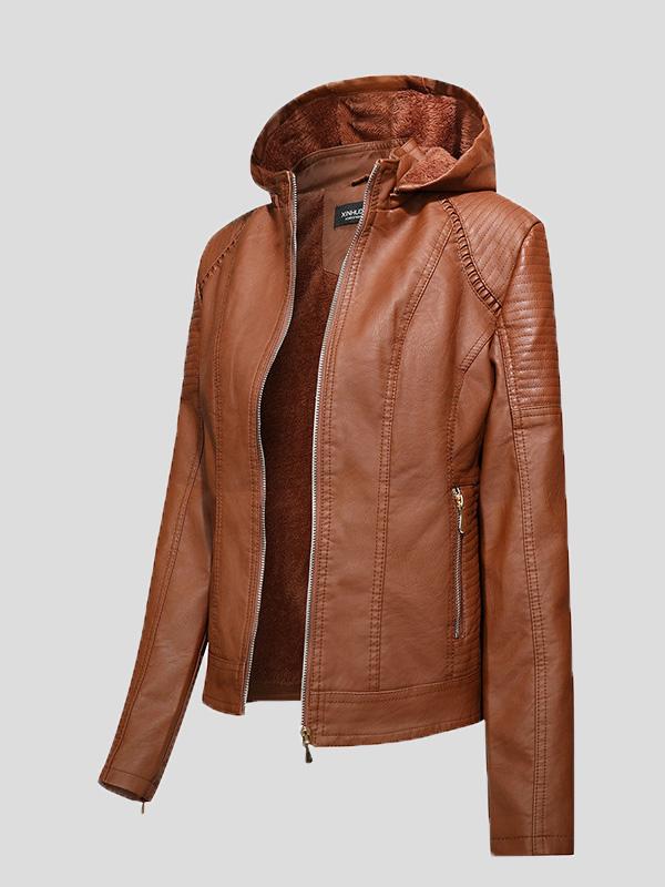 Women's Jackets Fleece Hooded Zipper Slim Leather Jacket - LuckyFash™