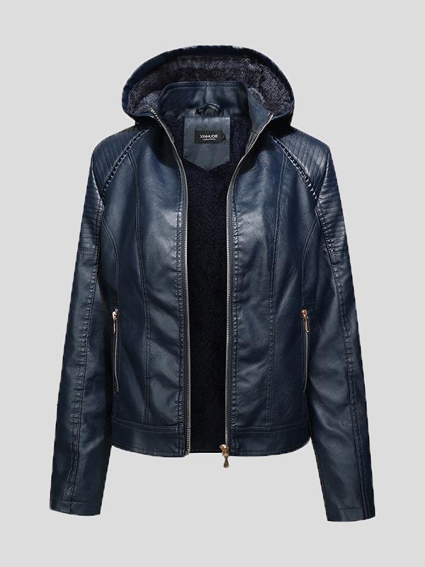 Women's Jackets Fleece Hooded Zipper Slim Leather Jacket - LuckyFash™