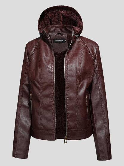 Women's Jackets Fleece Hooded Zipper Slim Leather Jacket - LuckyFash™