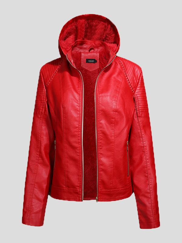 Women's Jackets Fleece Hooded Zipper Slim Leather Jacket - LuckyFash™