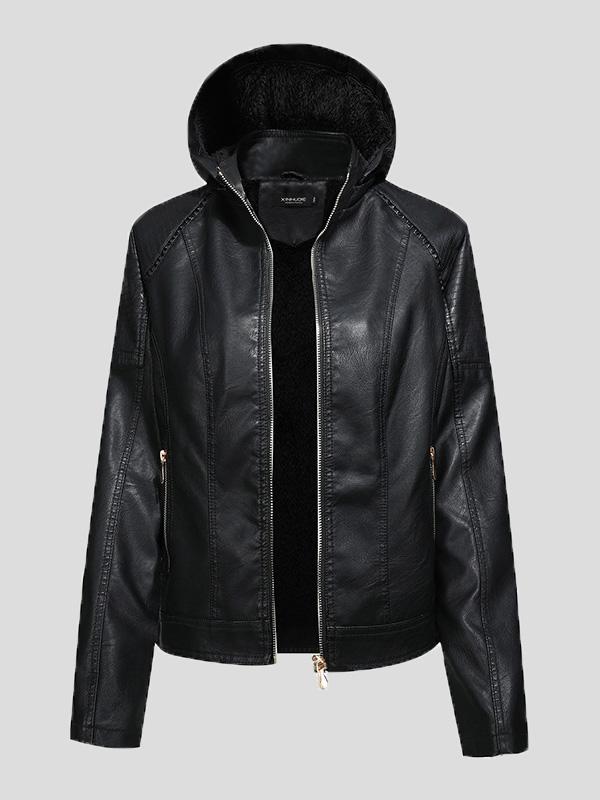 Women's Jackets Fleece Hooded Zipper Slim Leather Jacket - LuckyFash™