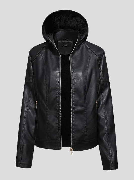 Women's Jackets Fleece Hooded Zipper Slim Leather Jacket - LuckyFash™