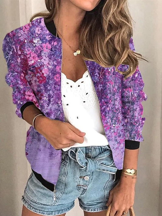 Women's Jackets Floral Print Long Sleeve Short Jacket - LuckyFash™