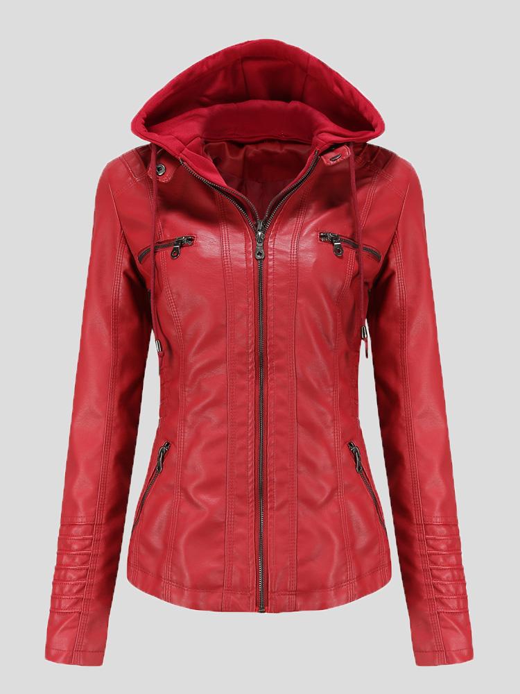 Women's Jackets Hooded Zipper Detachable Pu Leather Jacket - LuckyFash™