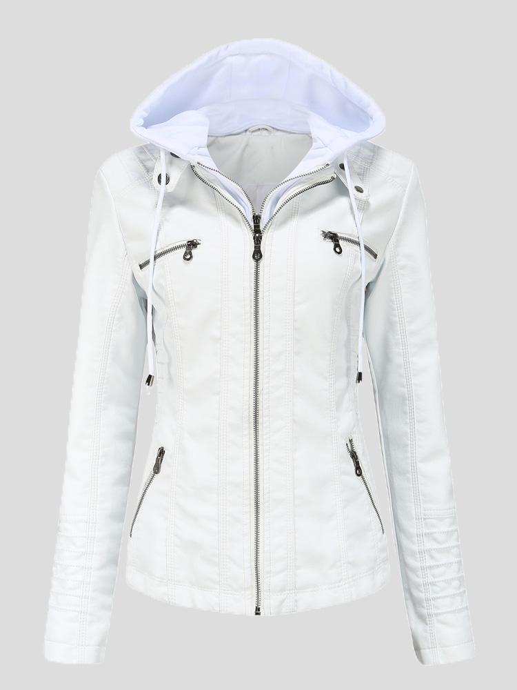 Women's Jackets Hooded Zipper Detachable Pu Leather Jacket - LuckyFash™