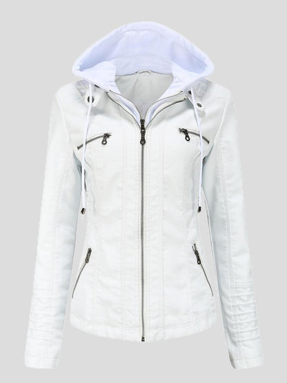 Women's Jackets Hooded Zipper Detachable Pu Leather Jacket - LuckyFash™